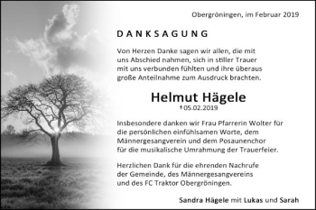 Traueranzeige von Helmut Hägele von Gmünder Tagespost