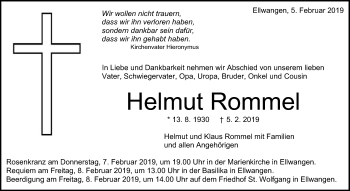 Traueranzeige von Hemut Rommel von Schwäbische Post