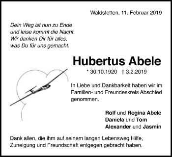 Traueranzeige von Hubertus Abele von Gmünder Tagespost