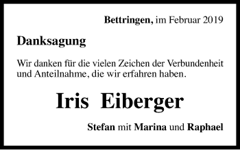 Traueranzeige von Iris Eiberger von Gmünder Tagespost