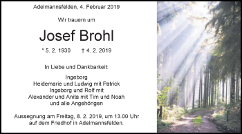 Traueranzeige von Josef Brohl von Schwäbische Post