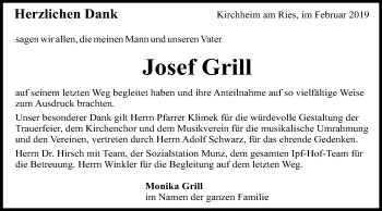 Traueranzeige von Josef Grill von Schwäbische Post