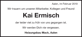 Traueranzeige von Kai Ermisch von Schwäbische Post