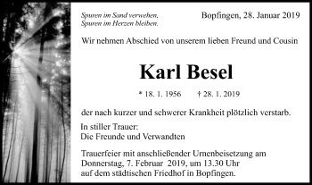 Traueranzeige von Karl Besel von Schwäbische Post