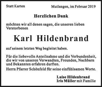 Traueranzeige von Karl Hildenbrand von Gmünder Tagespost