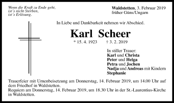 Traueranzeige von Karl Scheer von Gmünder Tagespost