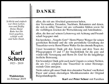 Traueranzeige von Karl Scheer von Gmünder Tagespost
