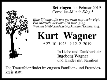 Traueranzeige von Kurt Wagner