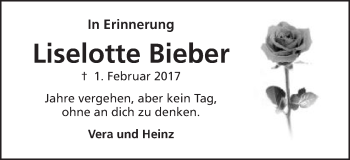 Traueranzeige von Liselotte Bieber von Amtsblatt_Oko