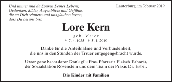 Traueranzeige von Lore Kern von Schwäbische Post