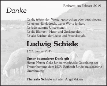 Traueranzeige von Ludwig Schiele von Schwäbische Post
