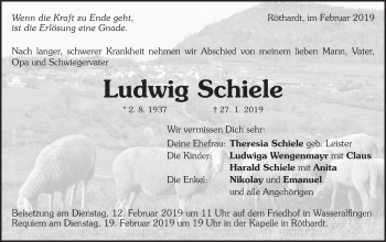 Traueranzeige von Ludwig Schiele von Schwäbische Post