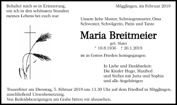Traueranzeige von Maria Breitmeier von Gmünder Tagespost