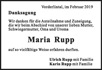 Traueranzeige von Maria Rupp von Gmünder Tagespost