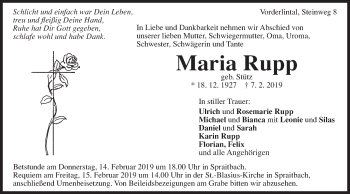 Traueranzeige von Maria Rupp von Gmünder Tagespost