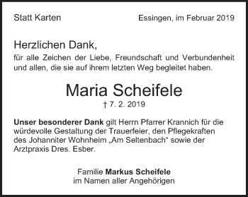 Traueranzeige von Maria Scheifele von Schwäbische Post