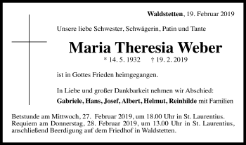 Traueranzeige von Maria Theresia Weber