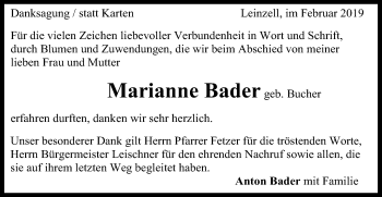 Traueranzeige von Marianne Bader von Gmünder Tagespost