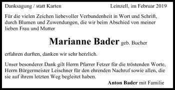 Traueranzeige von Marianne Bader