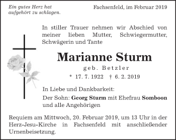 Traueranzeige von Marianne Sturm von Schwäbische Post