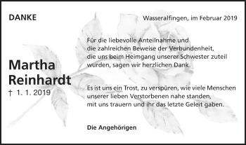 Traueranzeige von Martha Reinhardt von Schwäbische Post