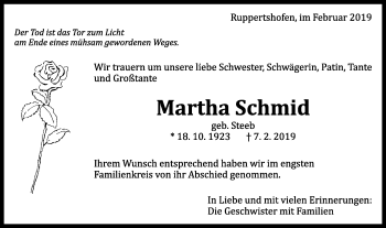 Traueranzeige von Martha Schmid von Gmünder Tagespost