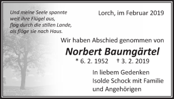 Traueranzeige von Norbert Baumgärtel von Gmünder Tagespost