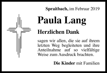 Traueranzeige von Paula Lang von Gmünder Tagespost