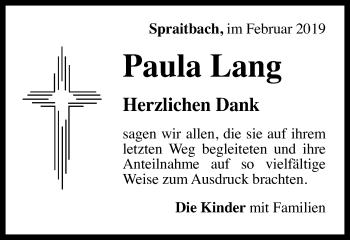 Traueranzeige von Paula Lang