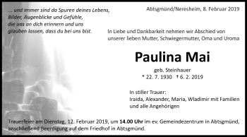 Traueranzeige von Paulina Mai von Schwäbische Post