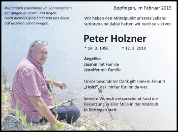 Traueranzeige von Peter Holzner von Schwäbische Post