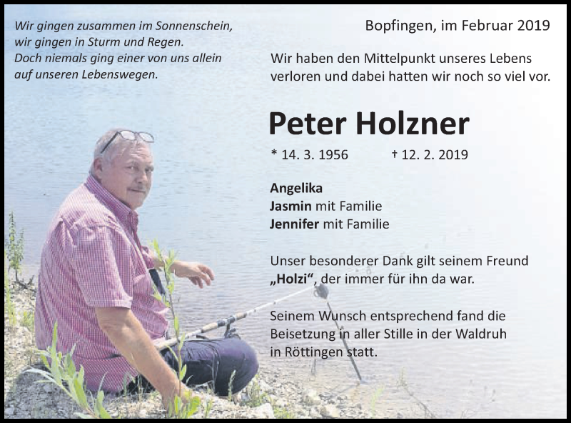  Traueranzeige für Peter Holzner vom 22.02.2019 aus Schwäbische Post