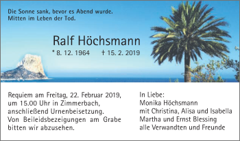 Traueranzeige von Ralf Höchsmann