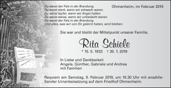 Traueranzeige von Rita Schiele von Schwäbische Post
