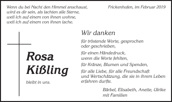 Traueranzeige von Rosa Kißling von Gmünder Tagespost