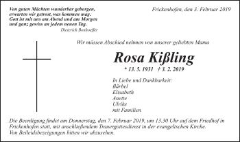 Traueranzeige von Rosa Kißling von Gmünder Tagespost