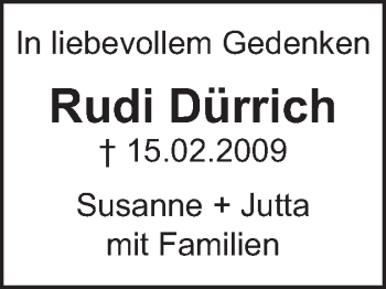 Traueranzeige von Rudi Dürrich von Kocher-Lein-Bote