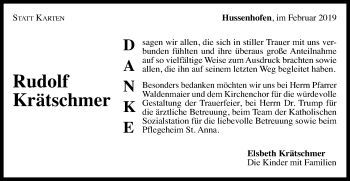 Traueranzeige von Rudolf Krätschmer von Gmünder Tagespost