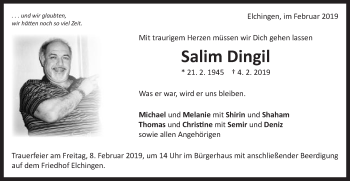 Traueranzeige von Salim Dingil von Schwäbische Post