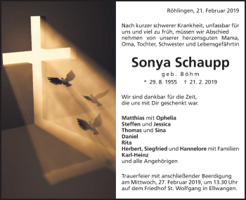 Traueranzeige von Sonya Schaupp von Schwäbische Post