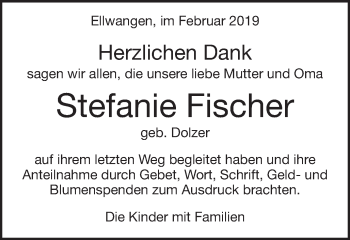 Traueranzeige von Stefanie Fischer von Schwäbische Post
