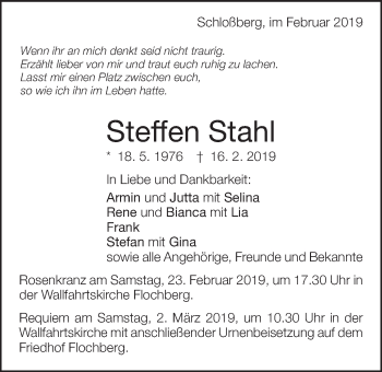 Traueranzeige von Steffen Stahl von Schwäbische Post