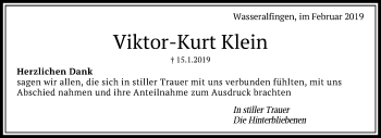 Traueranzeige von Viktor-Kurt Klein von Schwäbische Post
