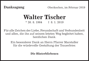 Traueranzeige von Walter Tischer von Schwäbische Post