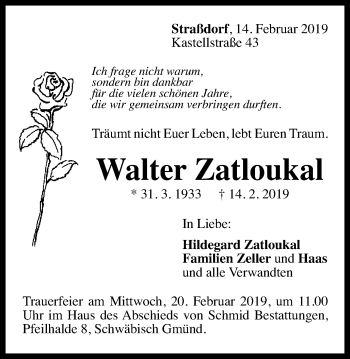 Traueranzeige von Walter Zatloukal