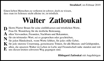 Traueranzeige von Walter Zatloukal von Gmünder Tagespost