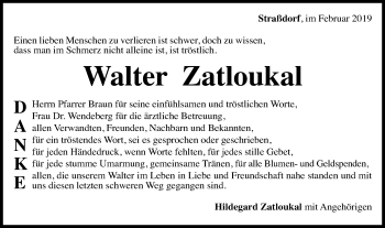 Traueranzeige von Walter Zatloukal