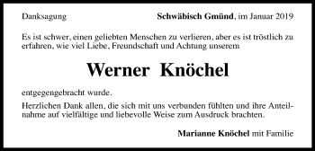 Traueranzeige von Werner Knöchel von Gmünder Tagespost