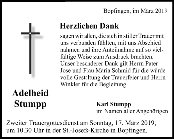 Traueranzeige von Adelheid Stumpp von Schwäbische Post