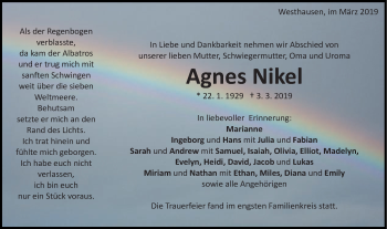 Traueranzeige von Agnes Nikel von Schwäbische Post